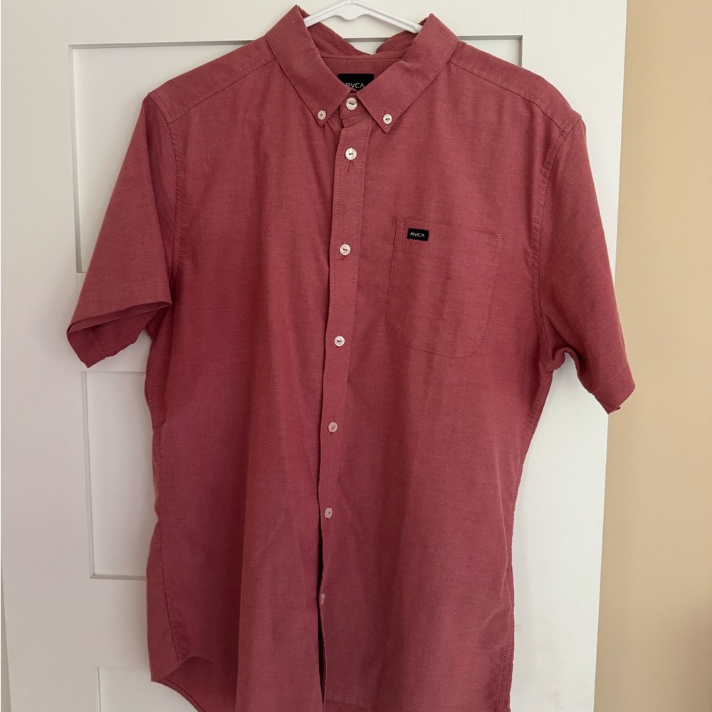 RVCA Men's Casual Red Button Down Shirt